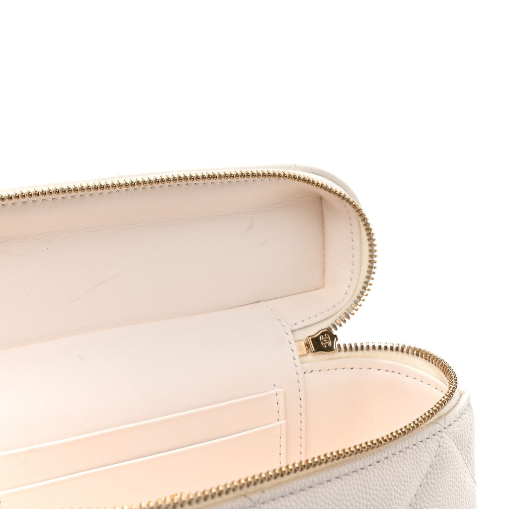 Caviar Quilted Top Handle Slim Vanity With Chain White