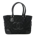 Nylon Calfskin Quilted CC Paris New York Tote Bag Black