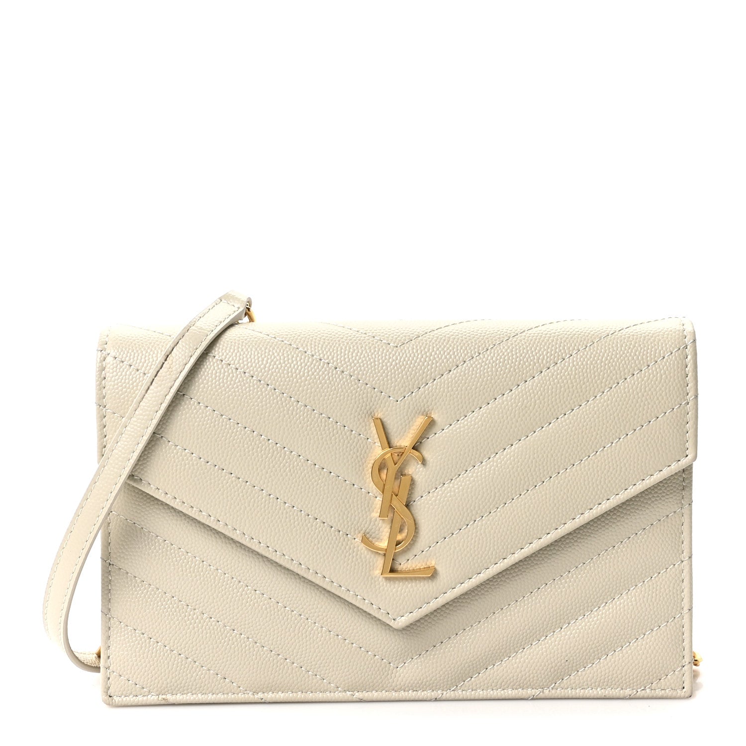 Grain De Poudre Matelasse Chevron Monogram Envelope Chain Wallet Crema Soft