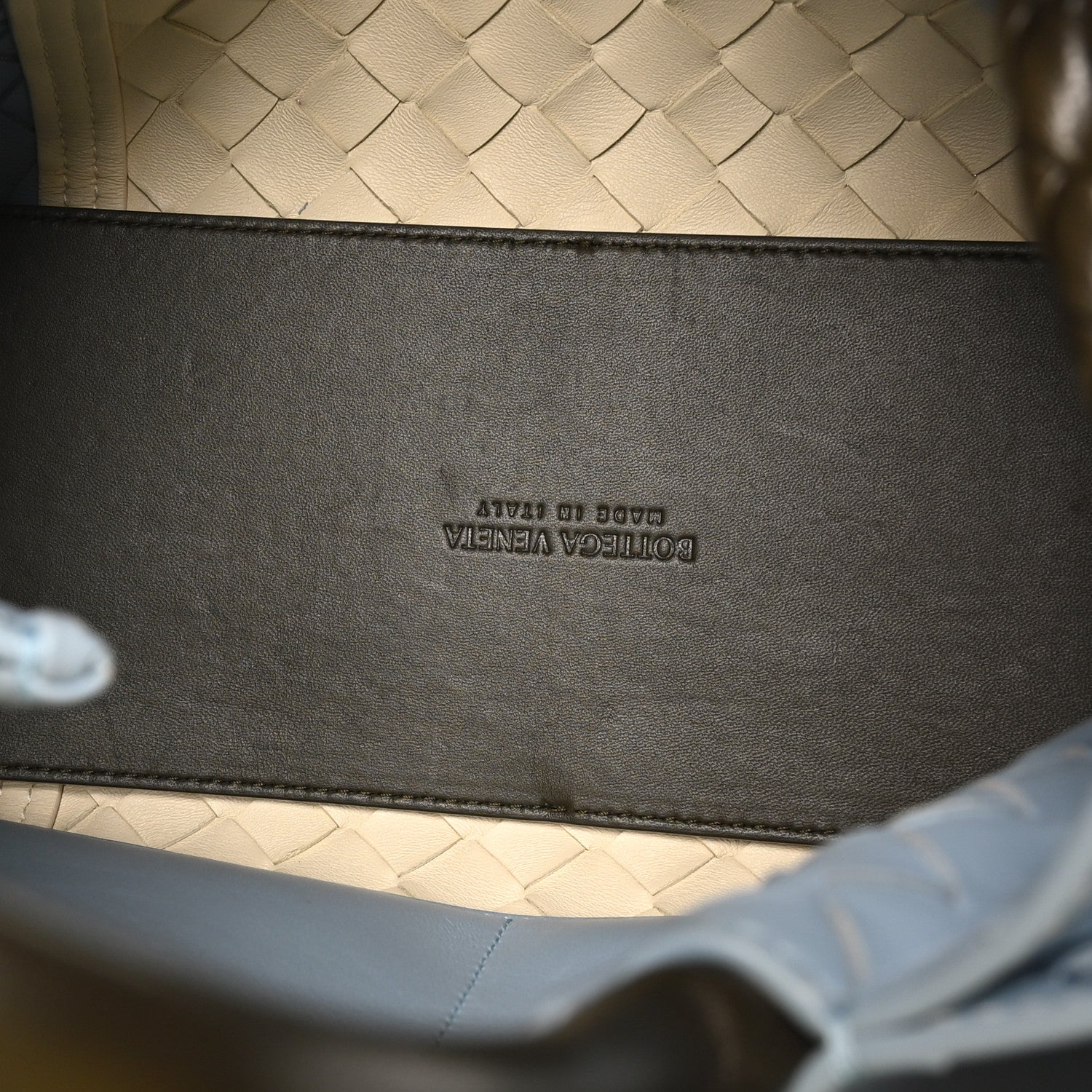 Nappa Intrecciato Medium Andiamo Shoulder Bag Sea Salt Ice Khaki