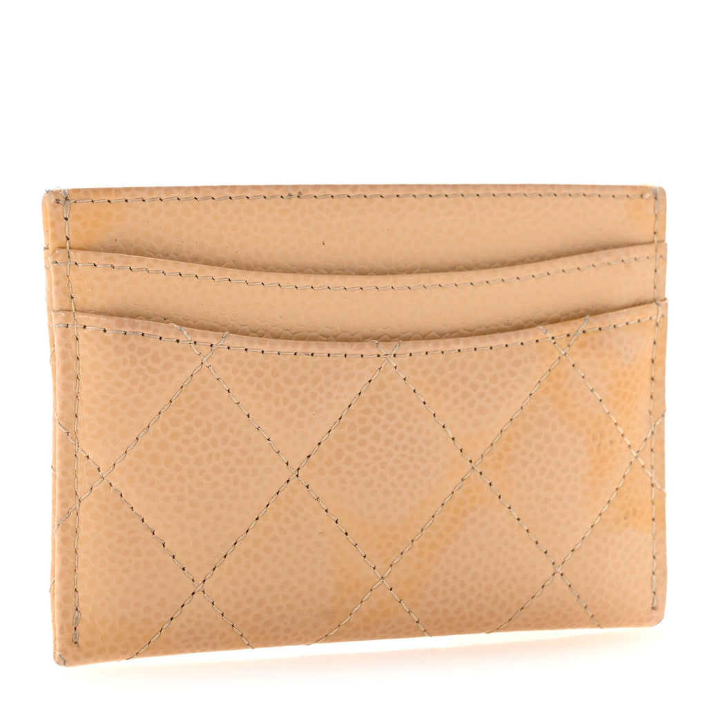Caviar Quilted Card Holder Beige