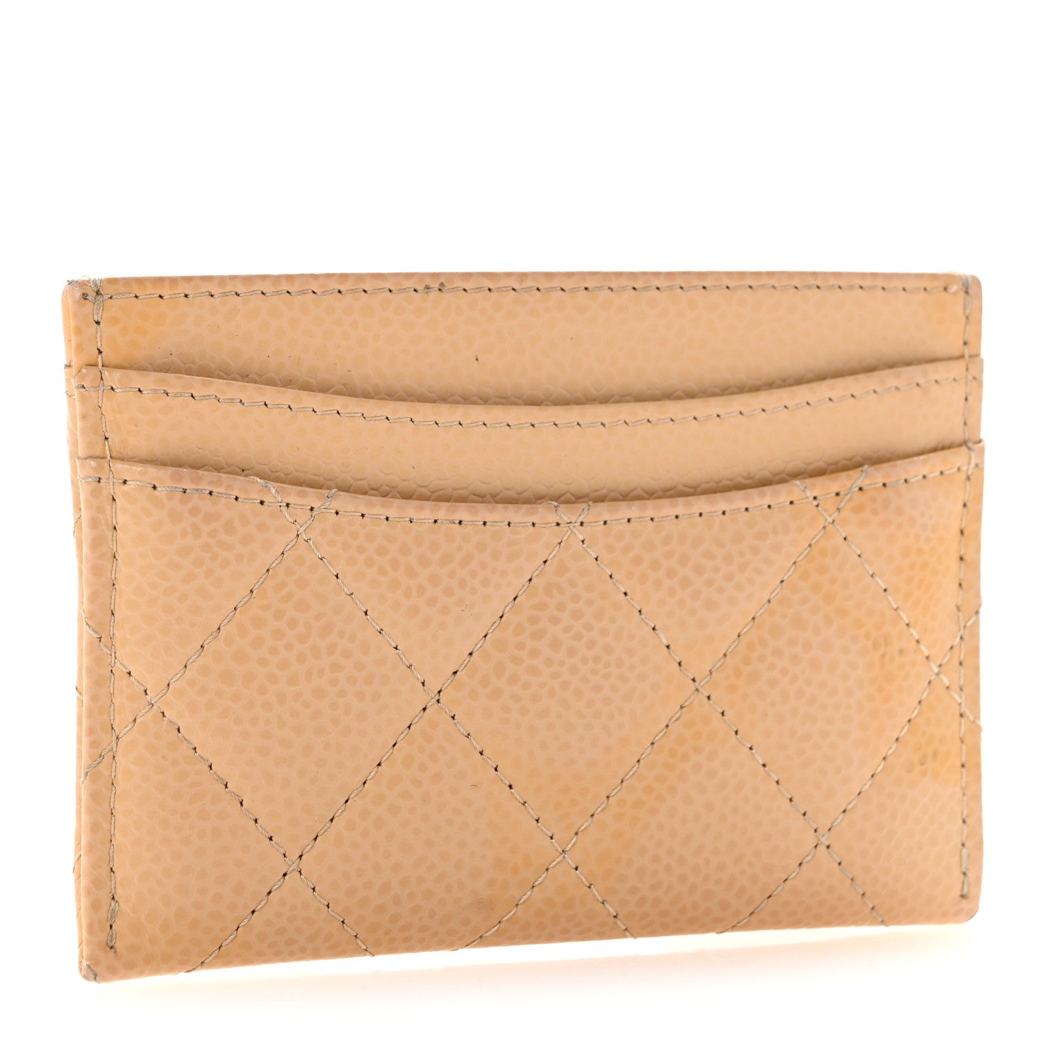 Caviar Quilted Card Holder Beige