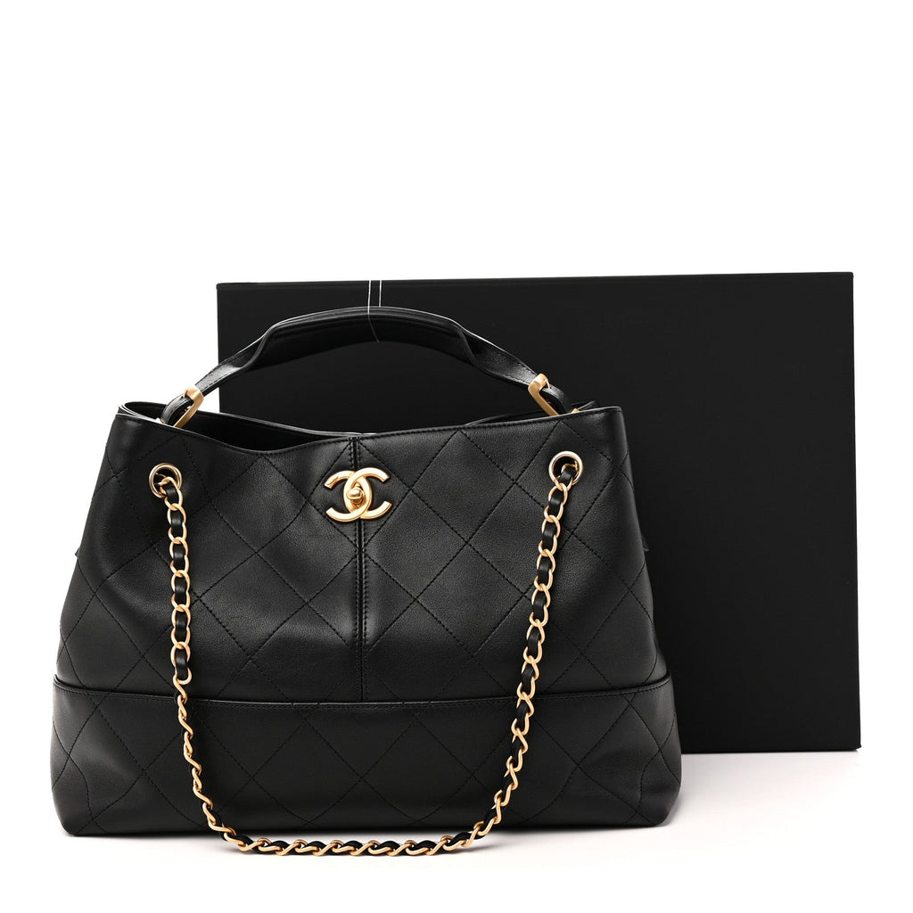 Calfskin Quilted Small Coco Base Shopping Bag Black