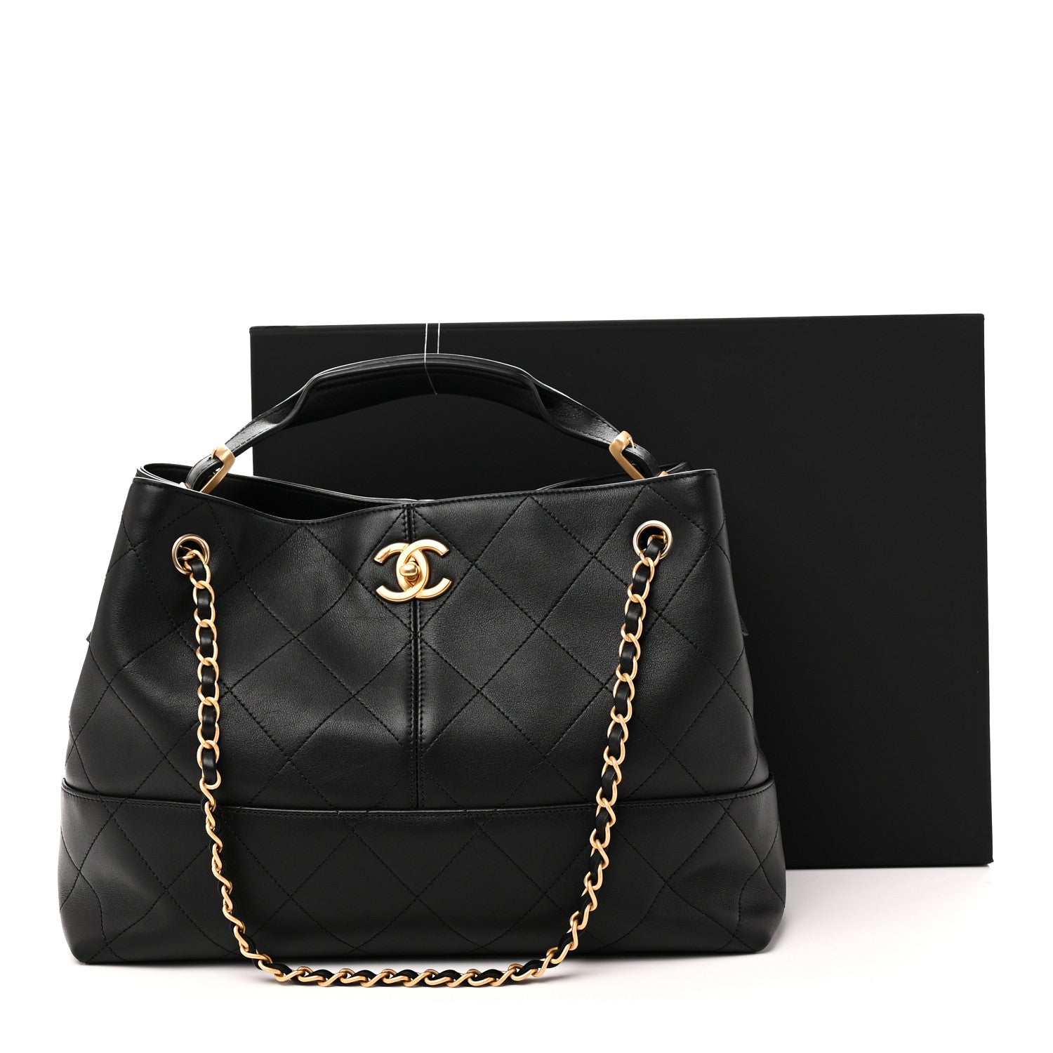 Calfskin Quilted Small Coco Base Shopping Bag Black