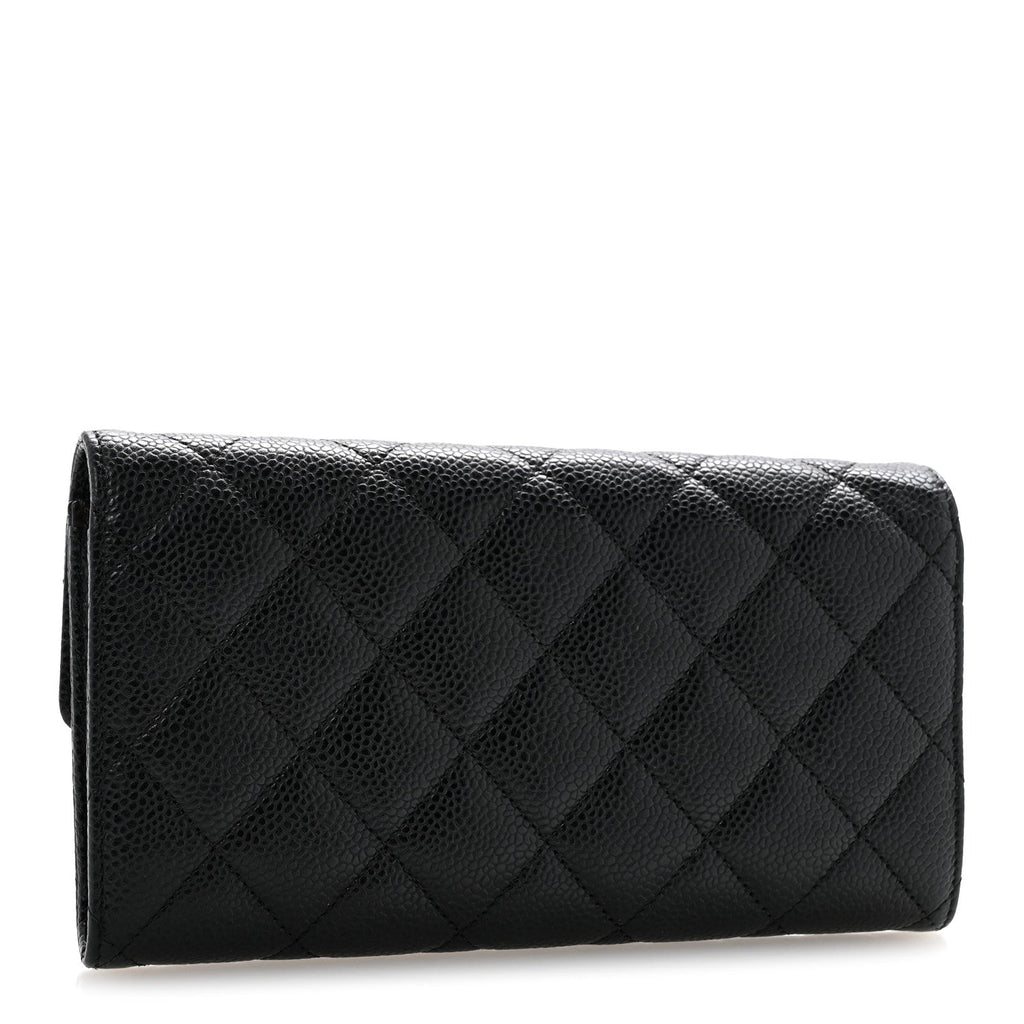 Caviar Quilted Large Gusset Flap Wallet Black