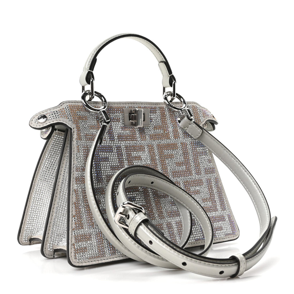 Iridescent Crystal Vitello Laminato Suede FF Petite Peekaboo I SEE U Satchel Cappuccino