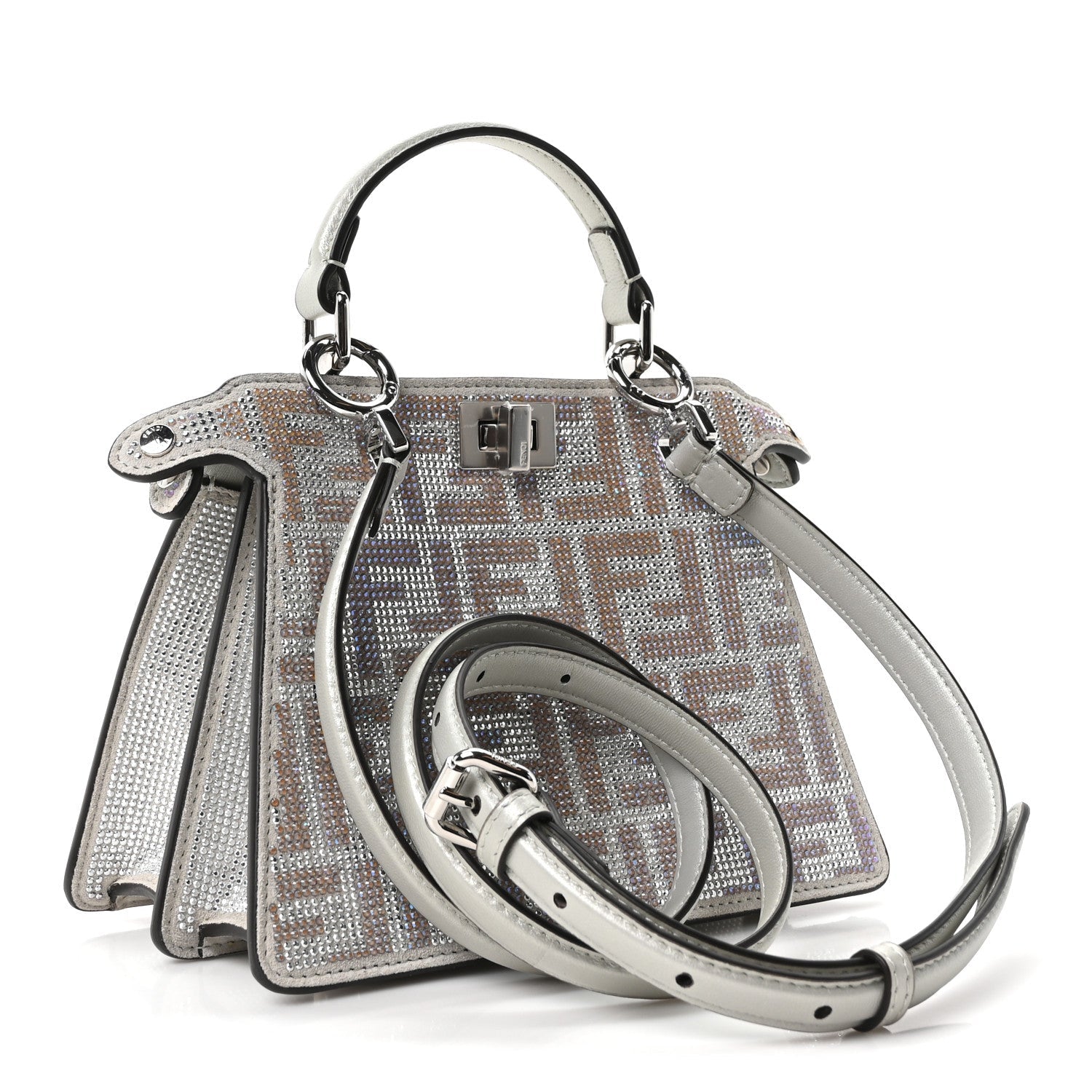 Iridescent Crystal Vitello Laminato Suede FF Petite Peekaboo I SEE U Satchel Cappuccino