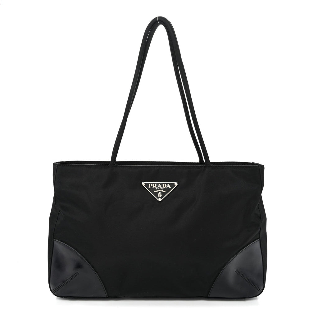 Tessuto Nylon Calfskin Shopping Tote Black