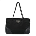 Tessuto Nylon Calfskin Shopping Tote Black