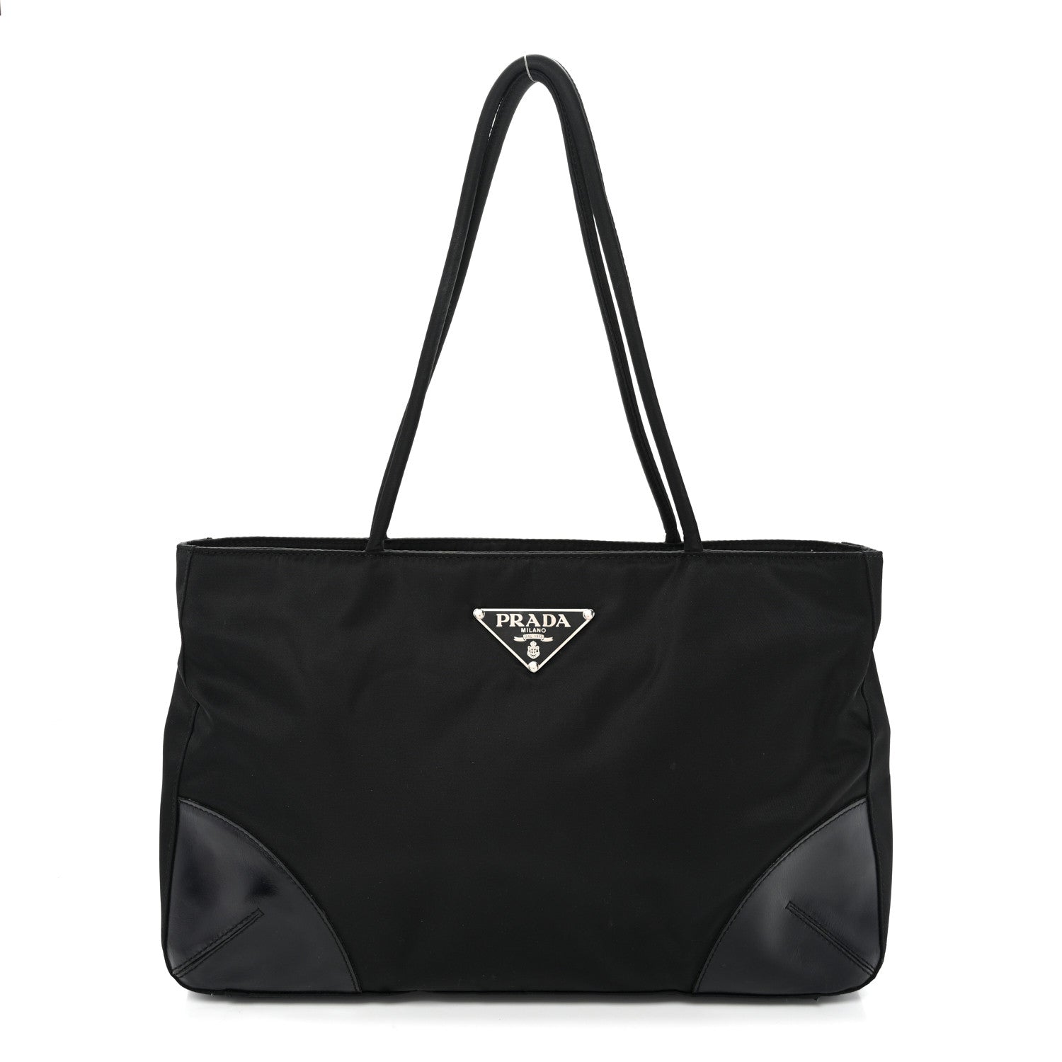 Tessuto Nylon Calfskin Shopping Tote Black
