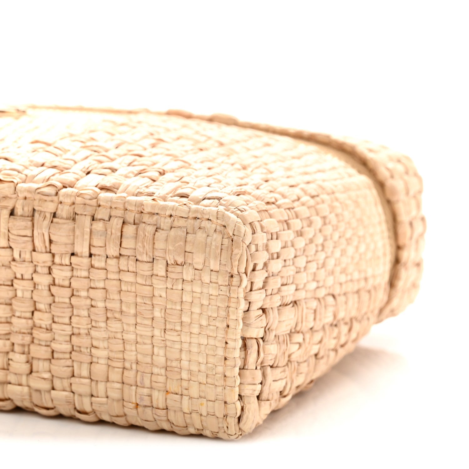 Braided Raffia Quilted Top Handle Slim Vanity Case With Chain Beige