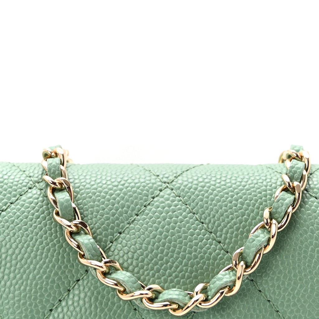 Caviar Quilted Mini Chain Belt Bag Light Green