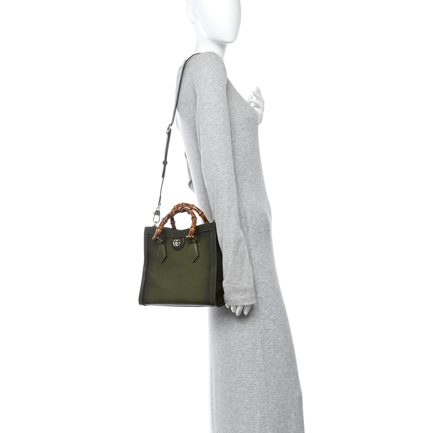 Textured Dollar Calfskin Web Small Diana Tote Bag Green Ombre