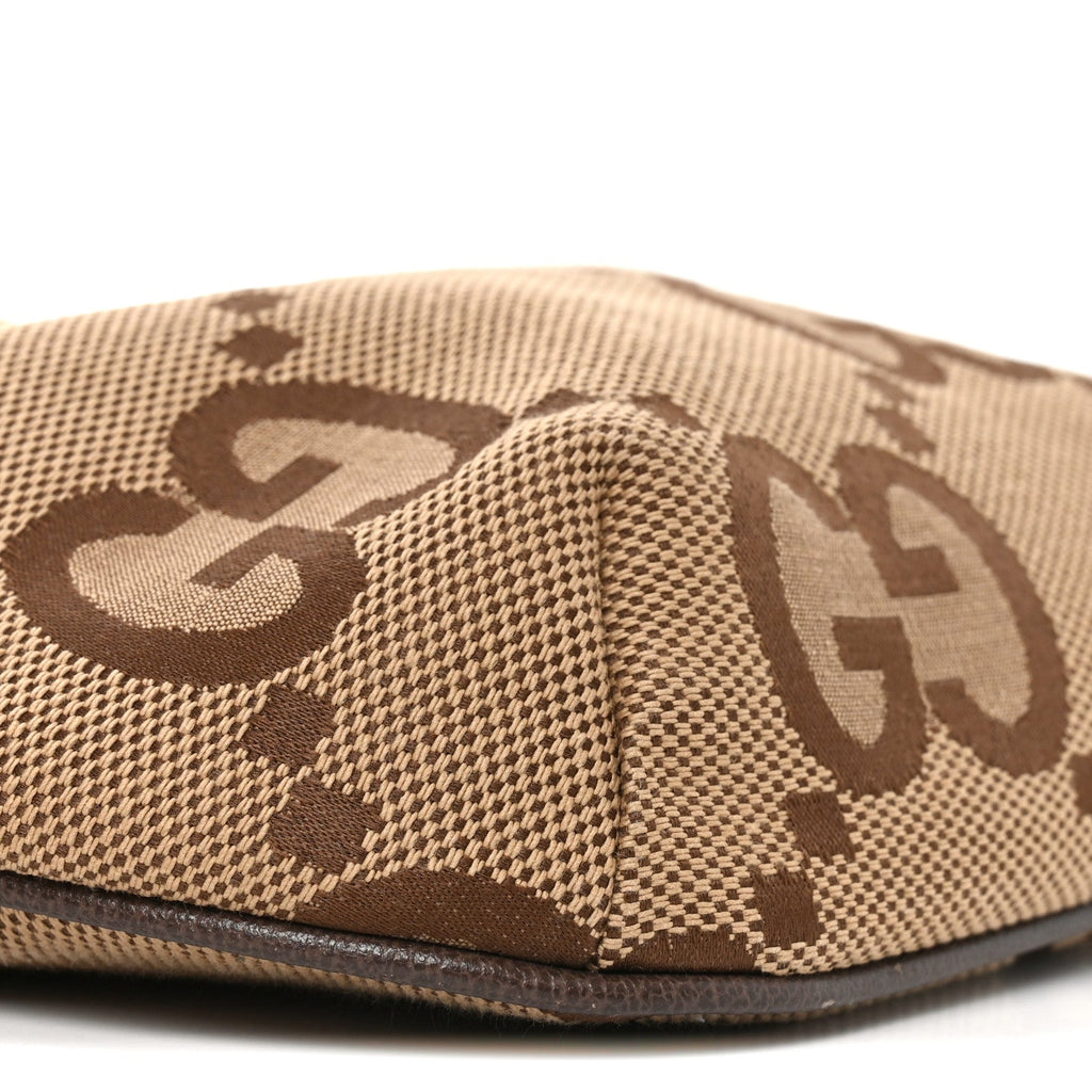 Monogram Jumbo GG Textured Dollar Calfskin Web Belt Bag Camel Ebony New Acero