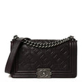 Calfskin Crystal Embossed Medium Boy Flap Plum