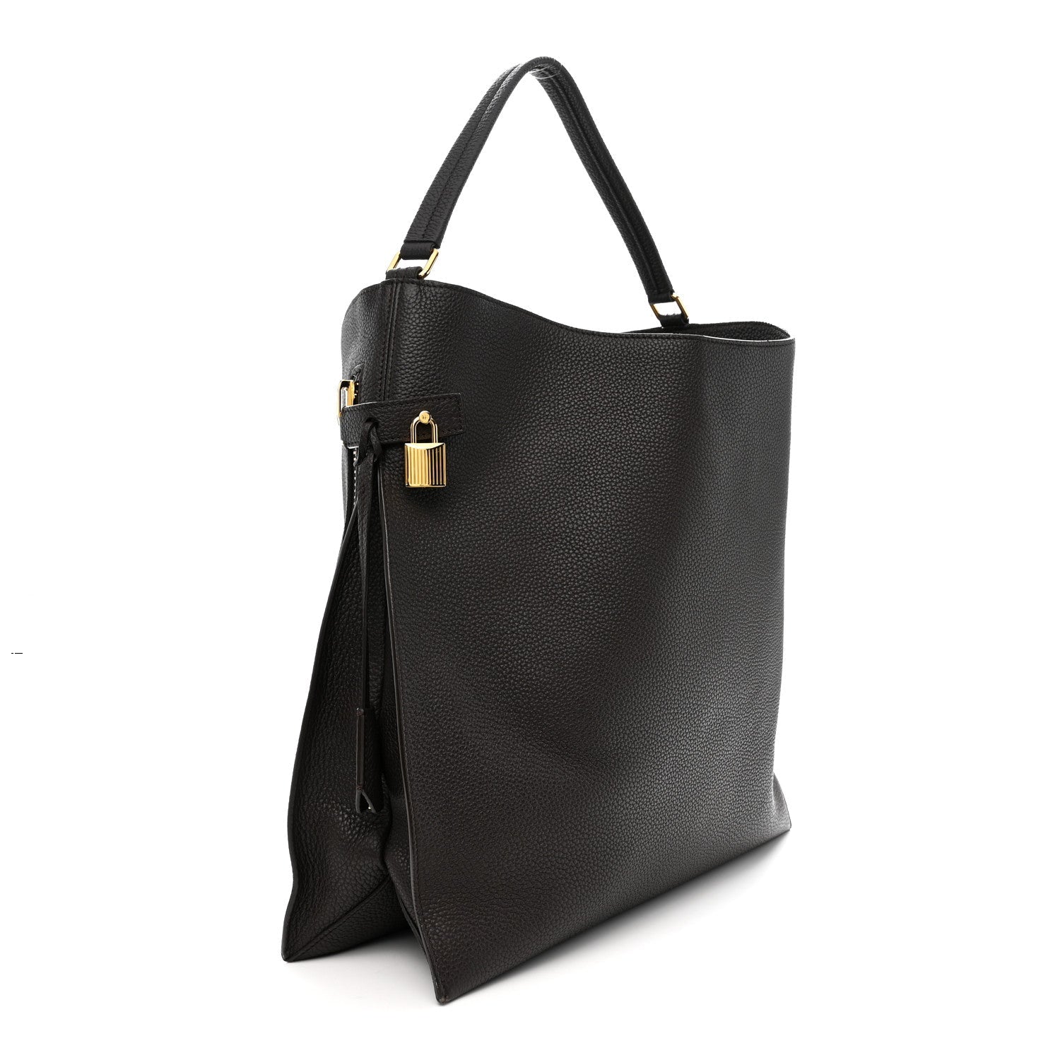 Pebbled Calfskin Large Alix Padlock Zip Hobo Bag Dark Brown