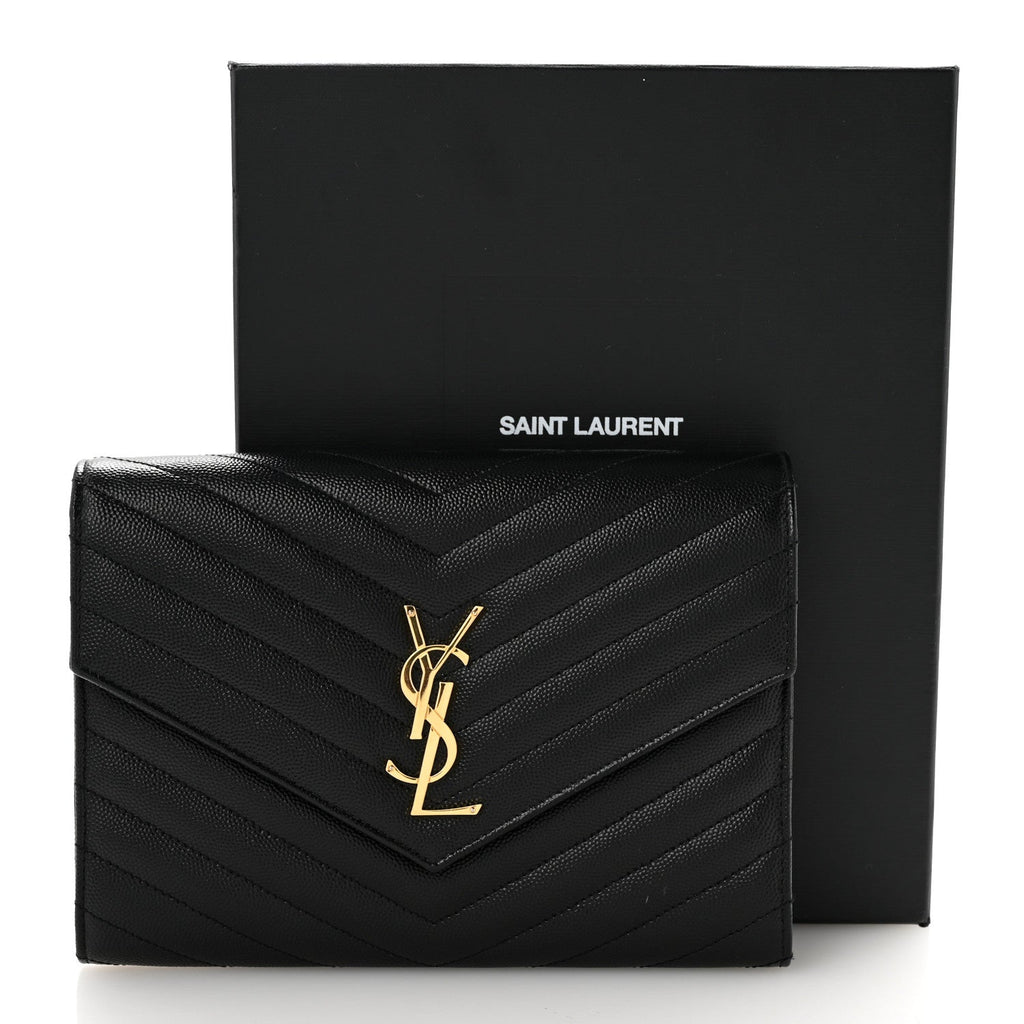 Grain De Poudre Matelasse Chevron Monogram Envelope Clutch Black