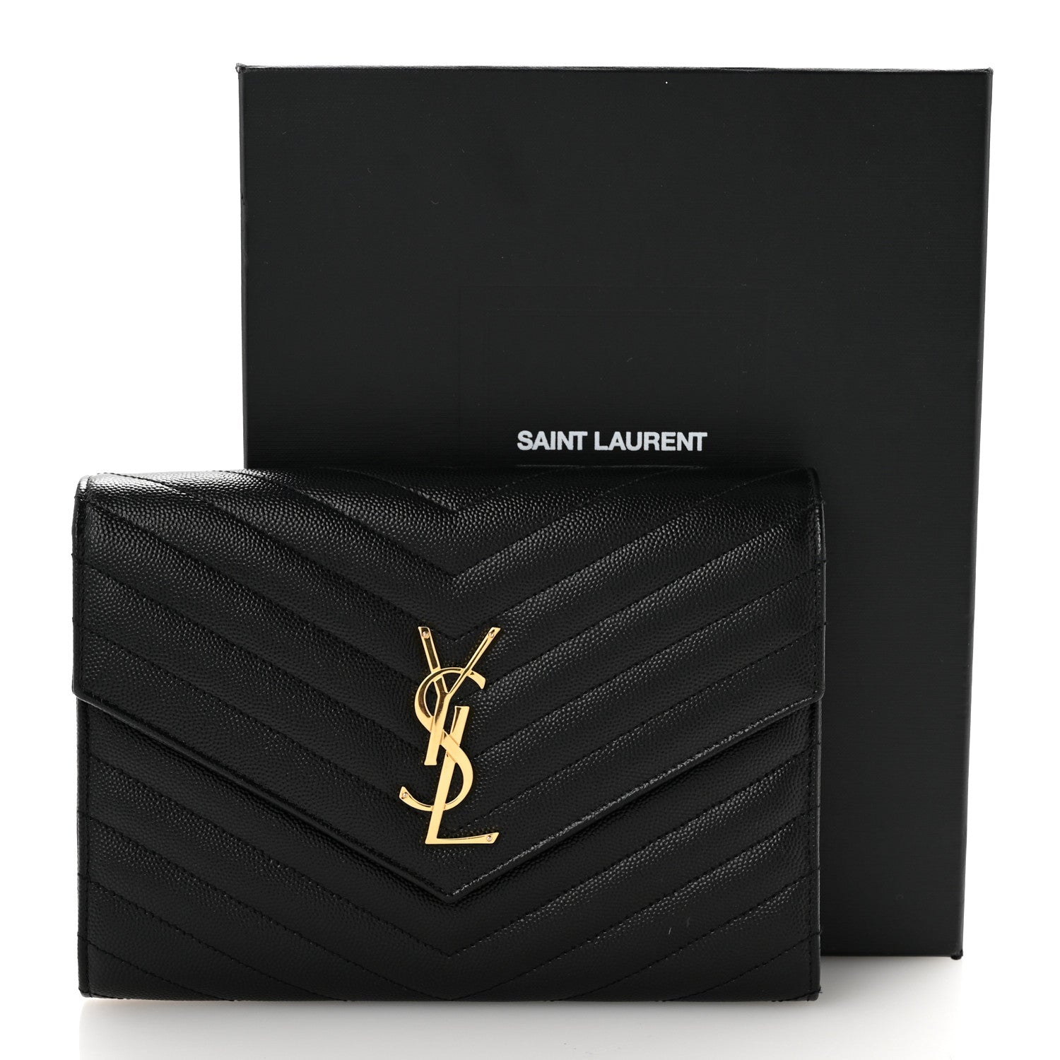 Grain De Poudre Matelasse Chevron Monogram Envelope Clutch Black