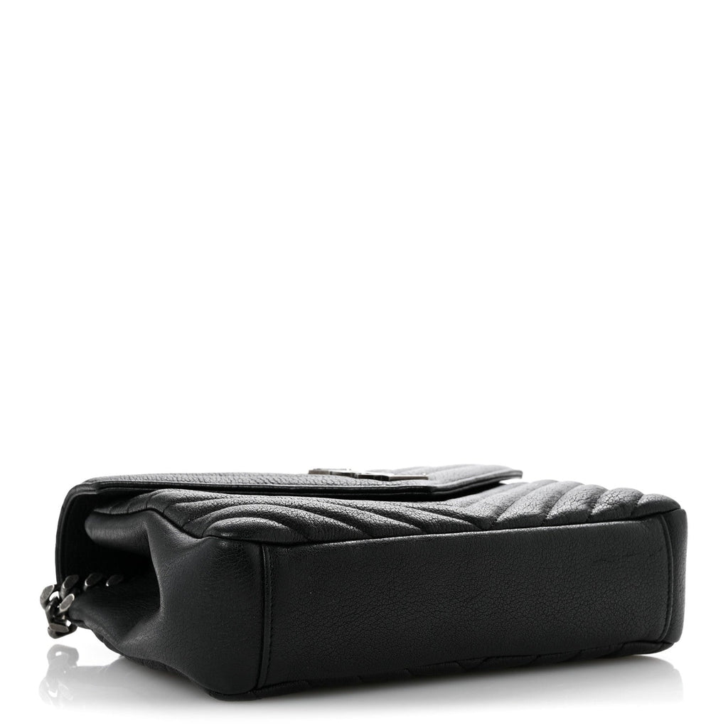 Sheepskin Matelasse Chevron Monogram Medium College Bag Black