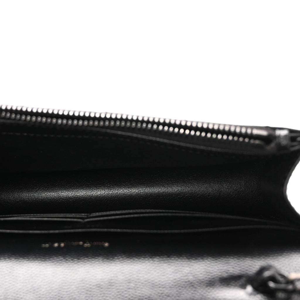 Grain De Poudre Matelasse Chevron Monogram Monochrome Envelope Chain Wallet Black