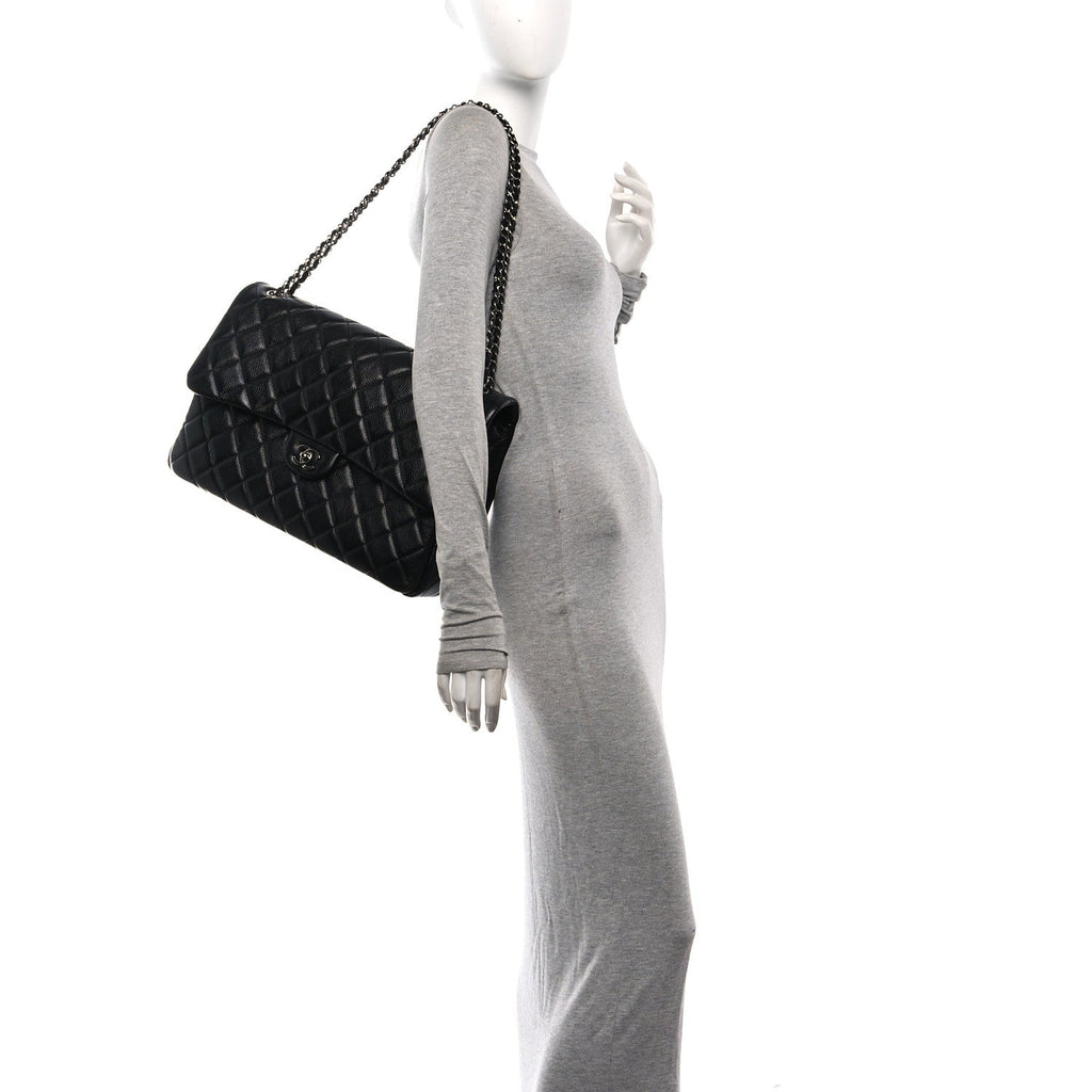 Caviar Quilted Small XXL Travel Flap Bag Black