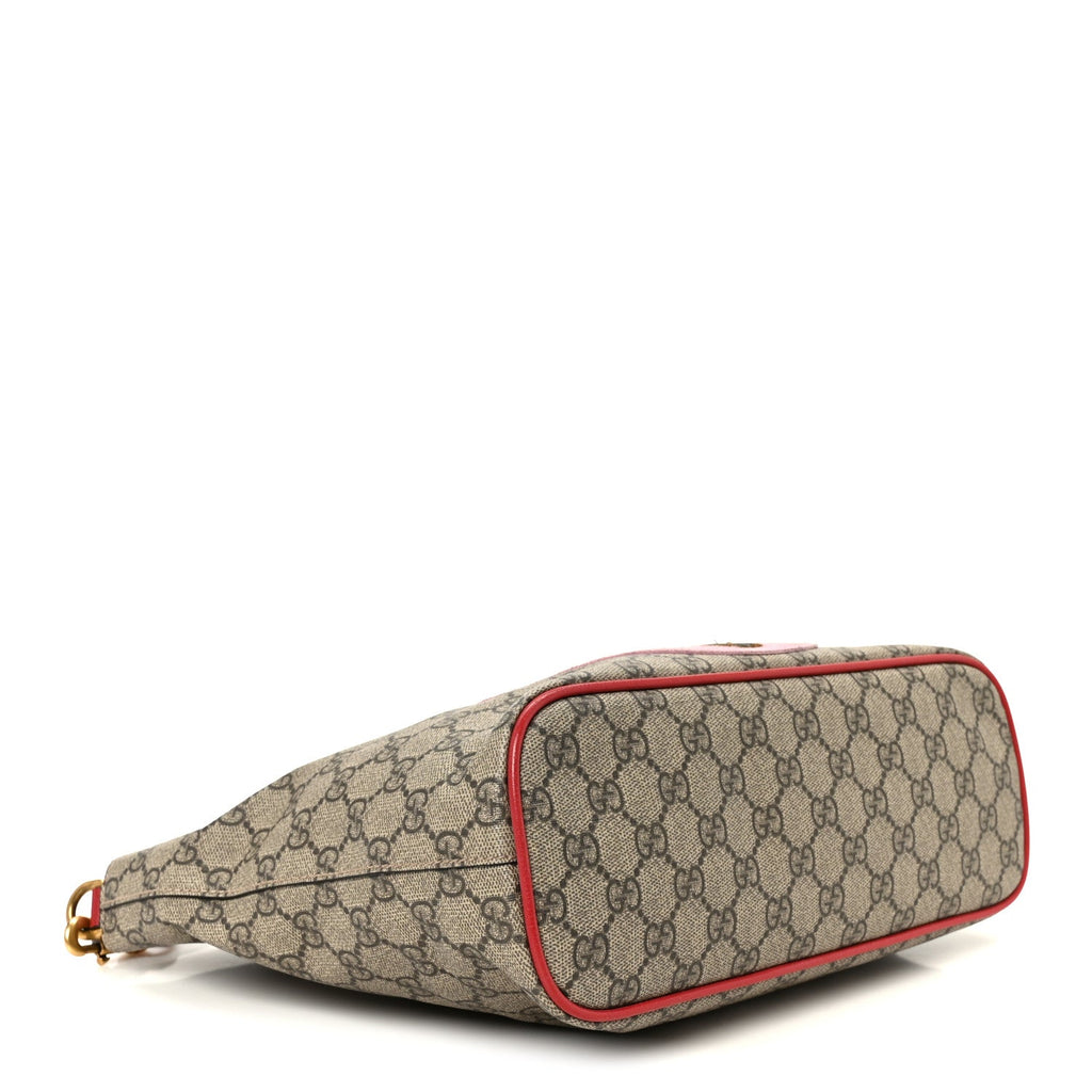Soft GG Supreme Monogram Web Bosco Patch Small Crossbody Tote Beige Malva Hibiscus Red