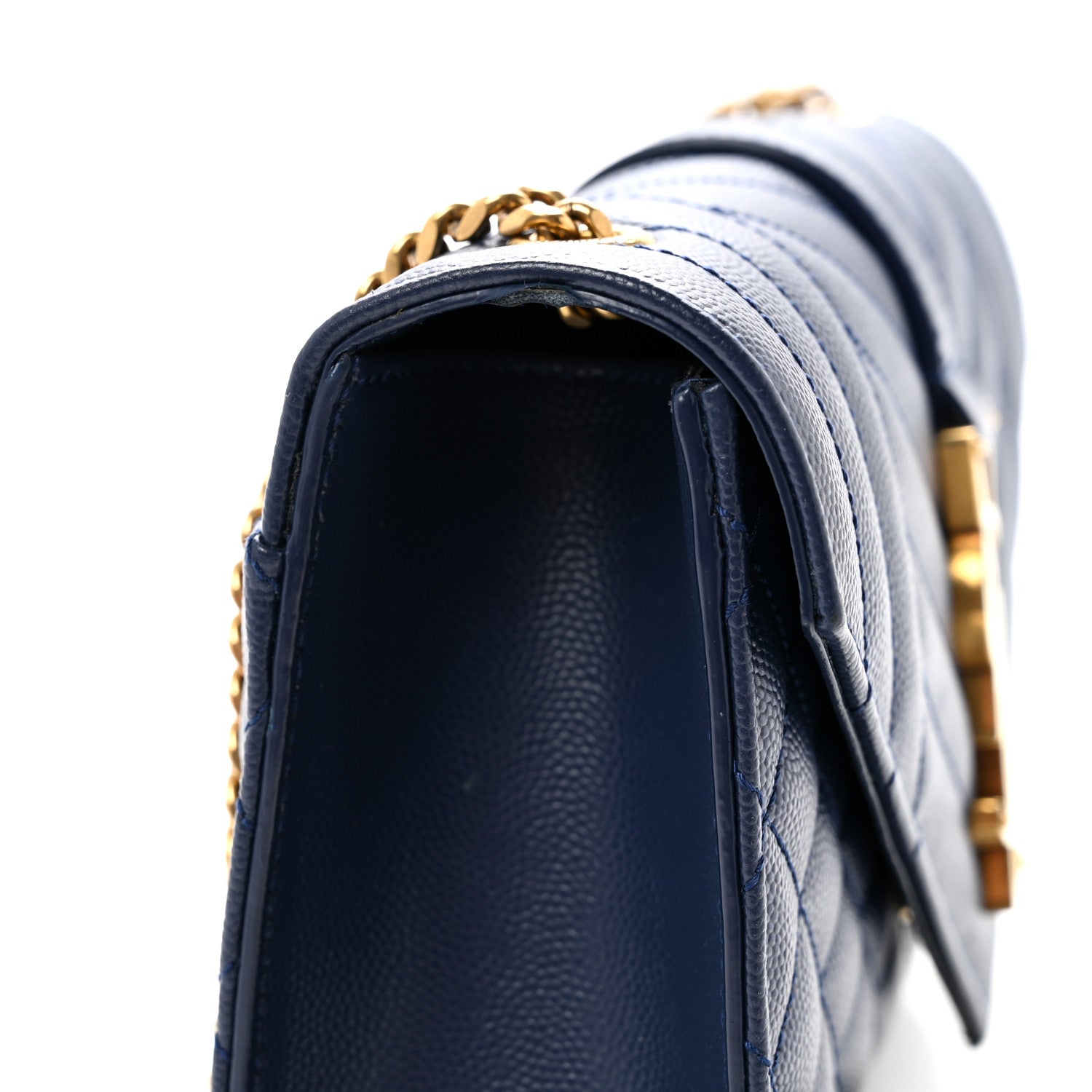 Grain De Poudre Textured Mixed Matelasse Triquilt Small Monogram Satchel Blue Charron