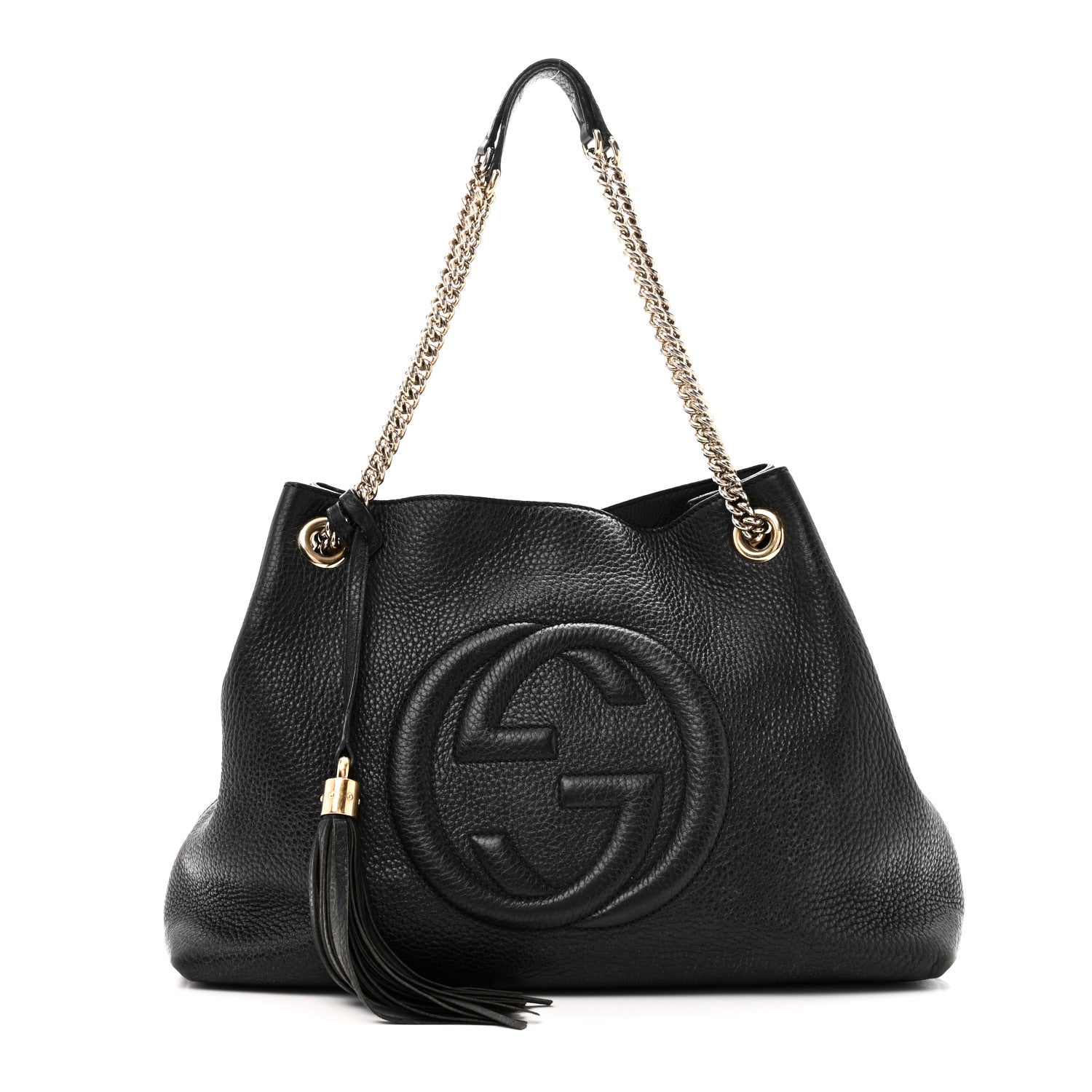 Pebbled Calfskin Medium Soho Chain Shoulder Bag Black