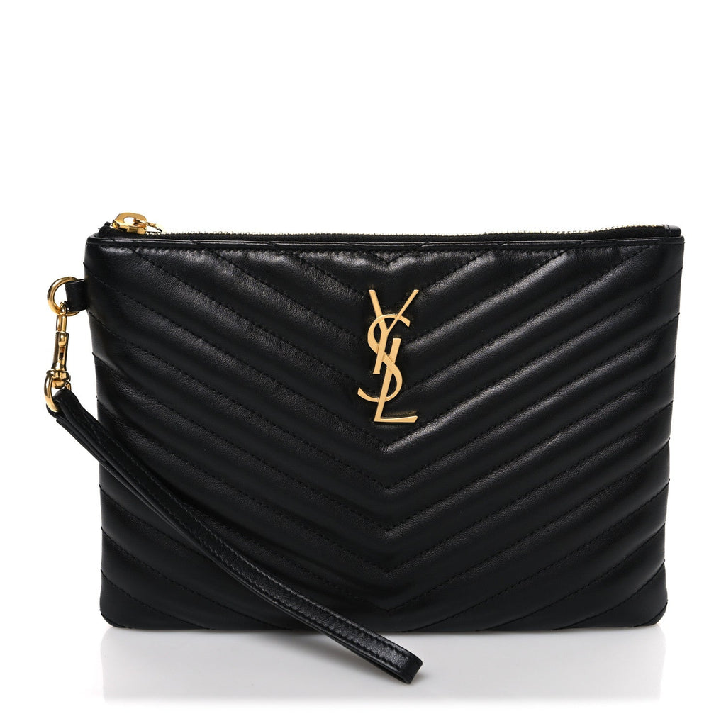 Calfskin Matelasse Chevron Monogram A5 Wristlet Black