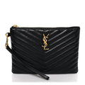 Calfskin Matelasse Chevron Monogram A5 Wristlet Black