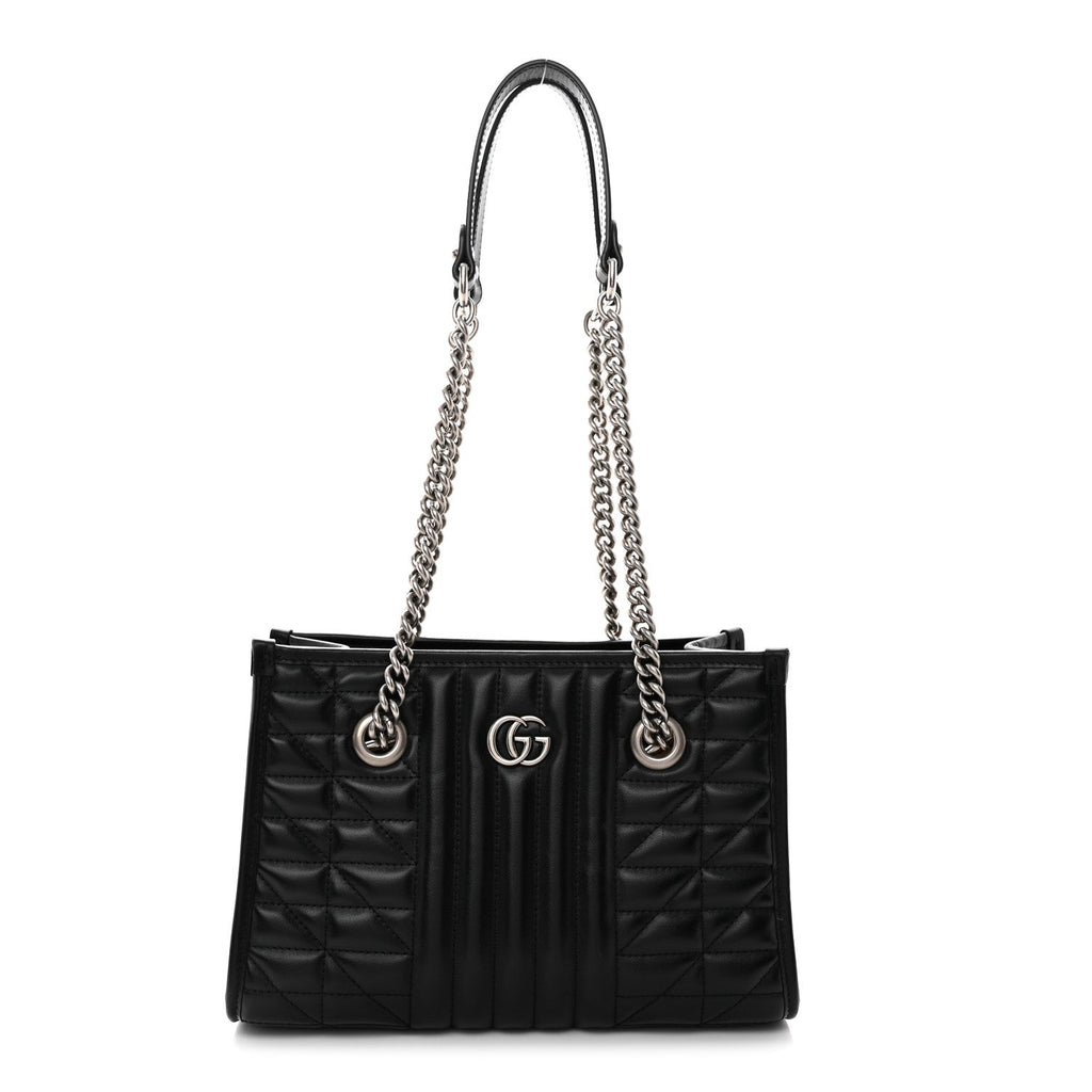Calfskin Matelasse Aria Small GG Marmont Shoulder Tote Black