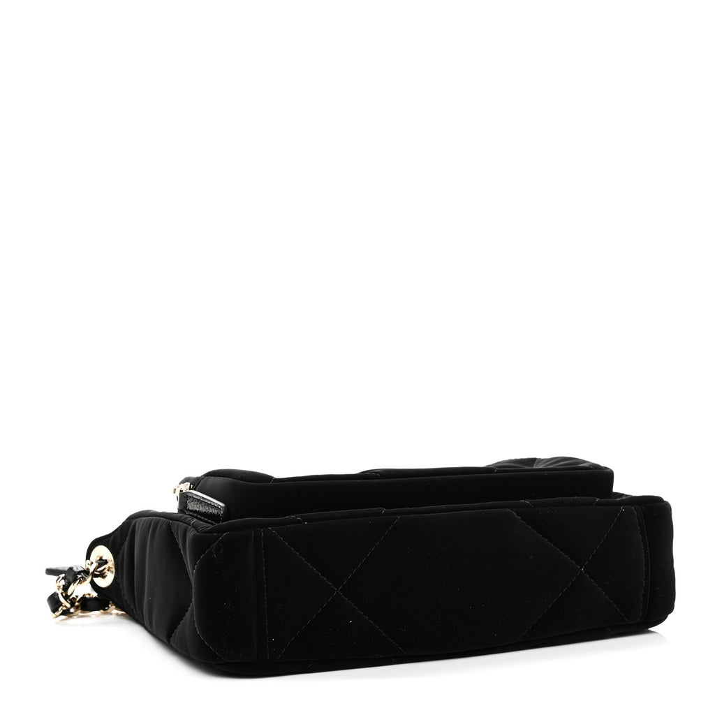 Velvet Effect Nylon Shiny Crumpled Calfskin Quilted Chanel 25 Clutch With Chain Black