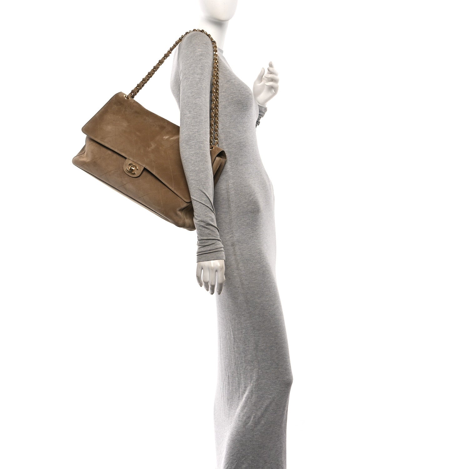 Suede Calfskin Souplissimo Maxi Flap Dark Beige