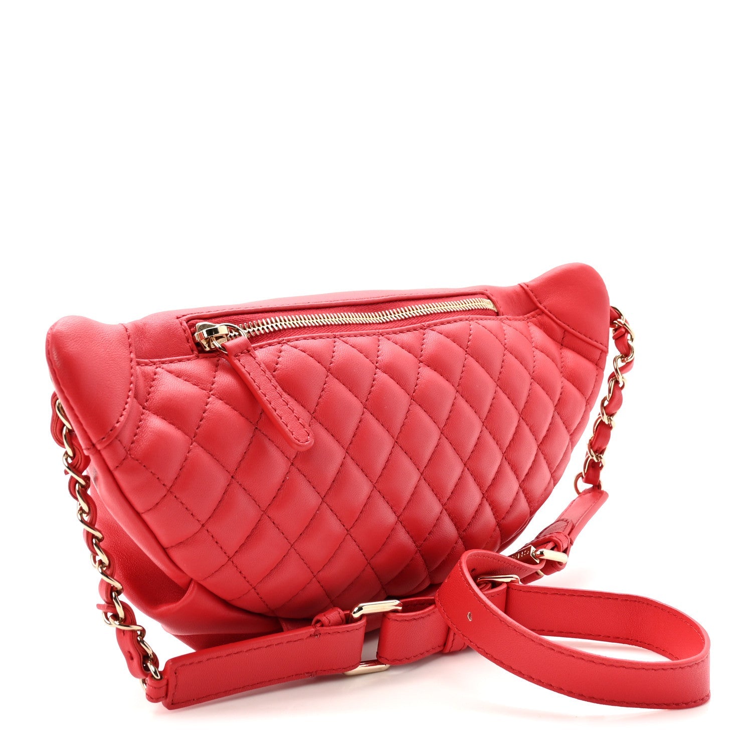 Lambskin Quilted Waist Bag Fanny Pack Red