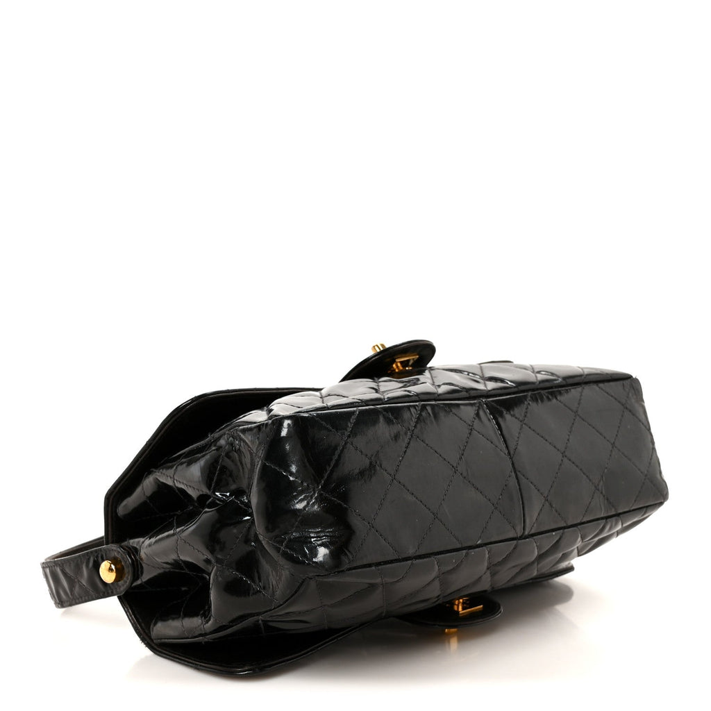 Patent Quilted Double Sided Shoulder Flap Bag Black