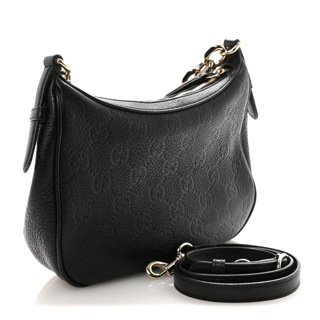 GG Grainy Calfskin Emblem Small Half Moon Shoulder Bag Black