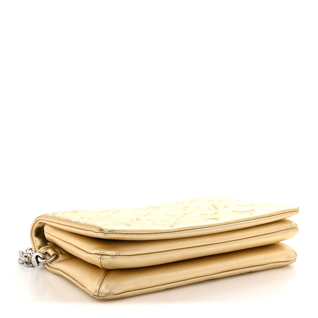 Metallic Lambskin Embossed Monogram Pochette Coussin Gold
