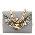 Calfskin Elaphe Double Chevron Card Case On Chain Grey