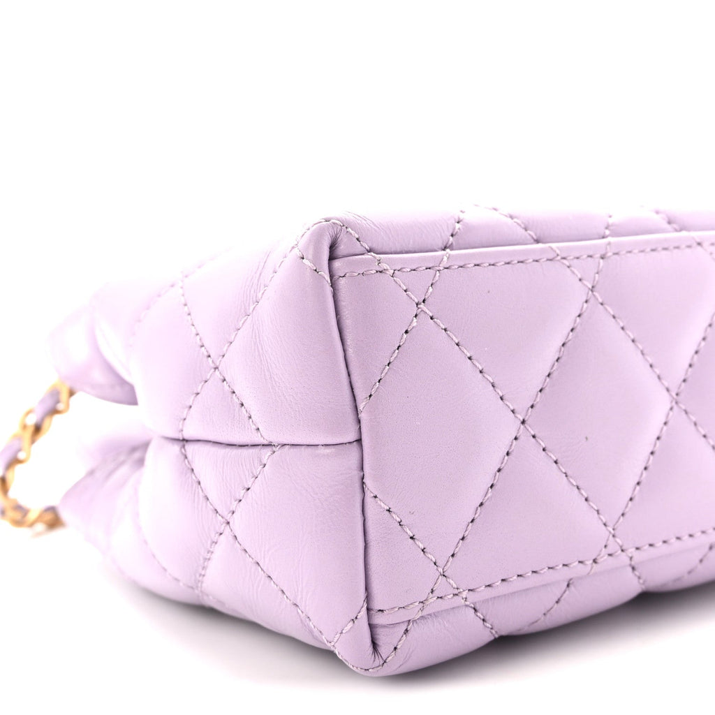 Shiny Aged Calfskin Quilted Nano Kelly Shopper Lilac