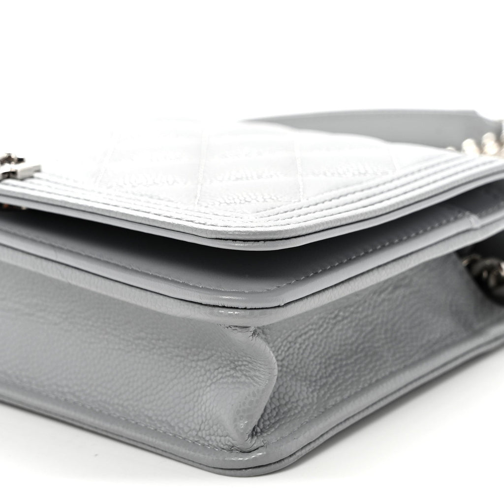 Caviar Quilted Boy Wallet On Chain WOC Grey