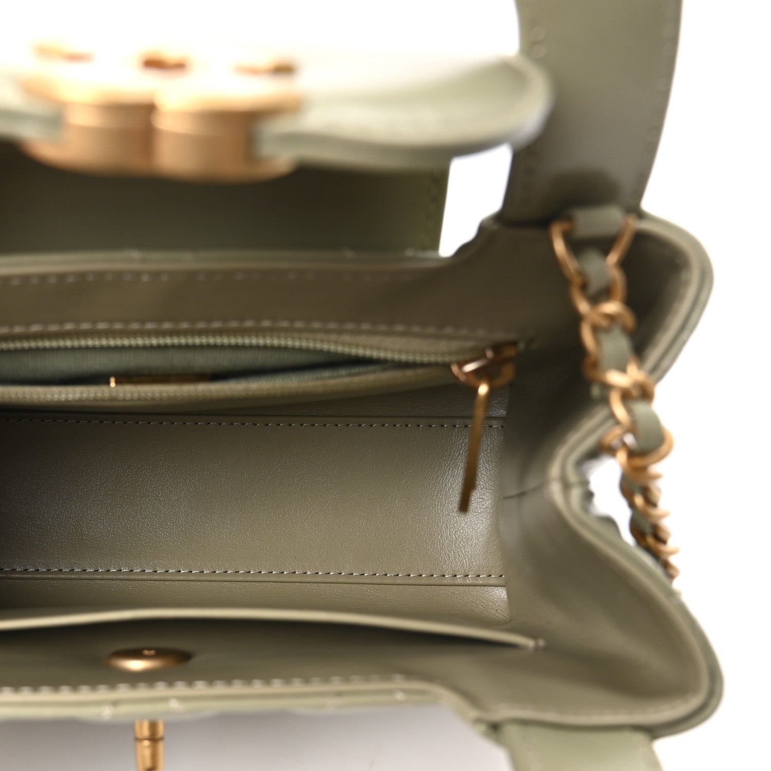 Shiny Aged Calfskin Quilted Nano Kelly Shopper Khaki