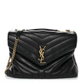 Calfskin Y Quilted Monogram Medium Loulou Chain Satchel Black