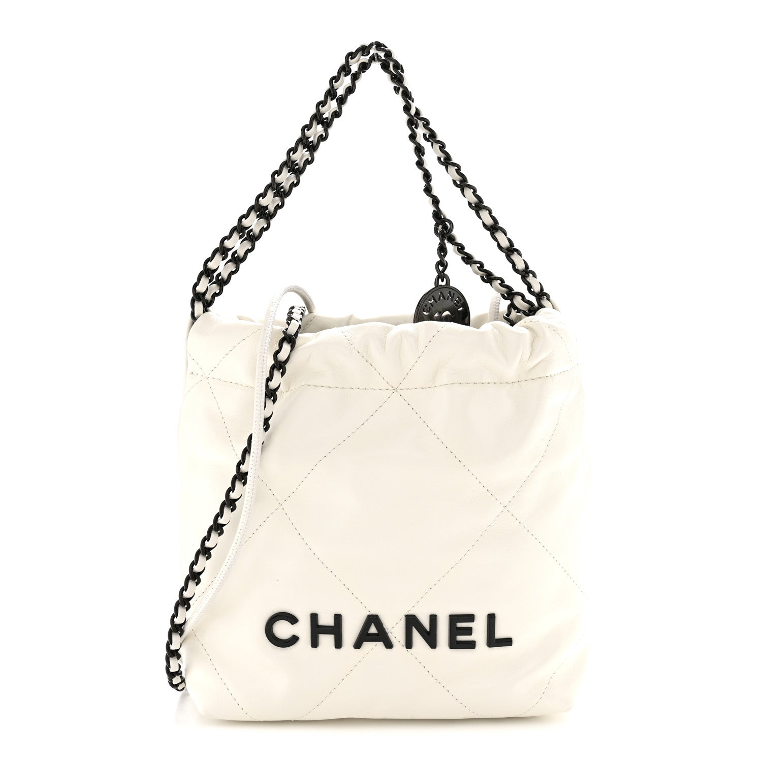Shiny Calfskin Quilted Mini Chanel 22 White Black