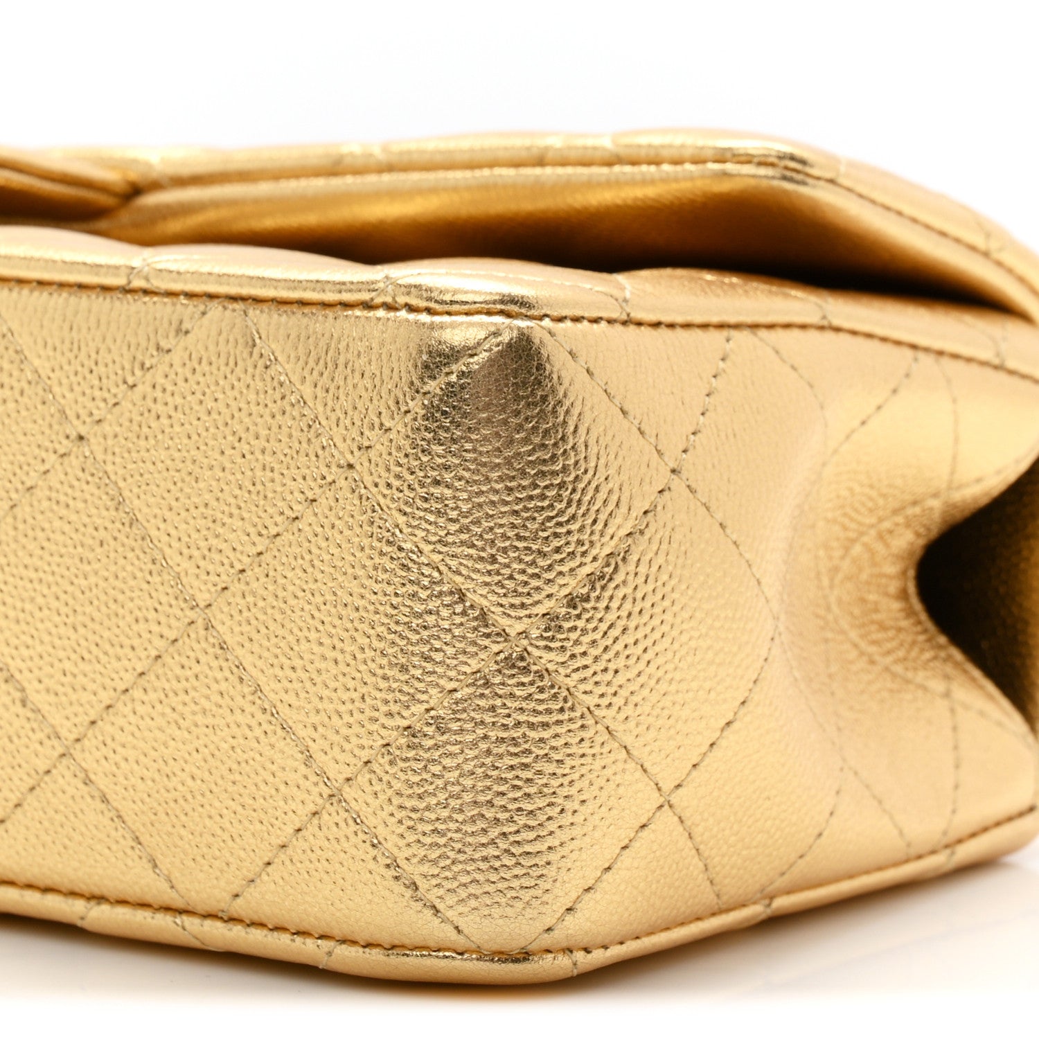 Metallic Caviar Quilted Top Handle East West Flap Gold Gold
