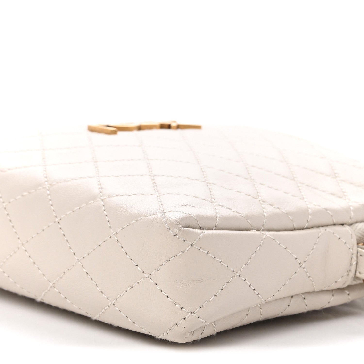 Lambskin Quilted Gaby Zipped Pouch Crema Soft