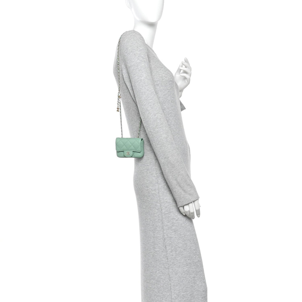 Caviar Quilted Mini Chain Belt Bag Light Green