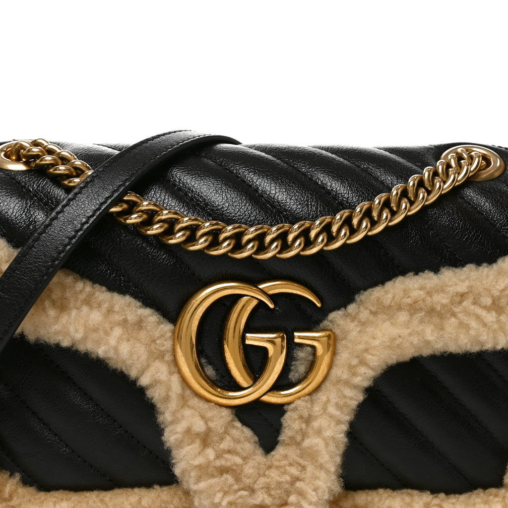 Azalea Calfskin Wool Matelasse Diagonal Small GG Marmont Shoulder Bag Black