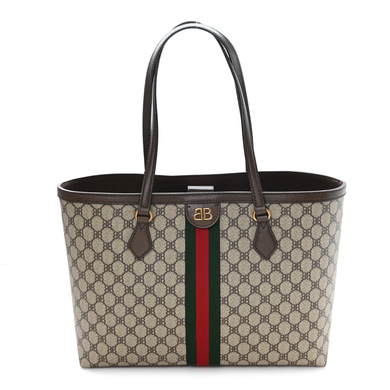 X BALENCIAGA BB Supreme Monogram Web Medium Ophidia Shopping Tote Beige New Acero
