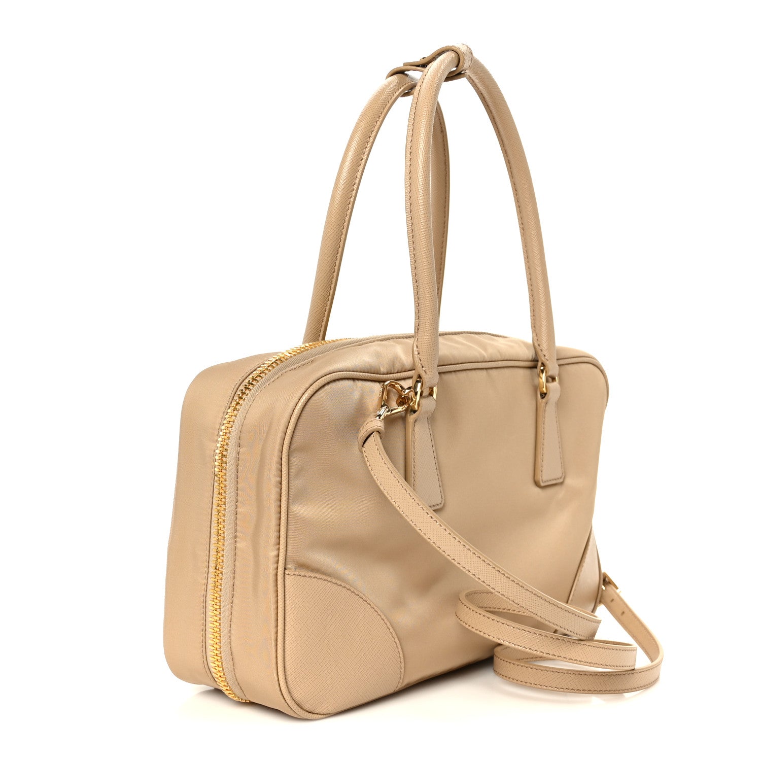 Re-Nylon Saffiano Medium Re-Edition 1978 Two Handle Bag Cammello