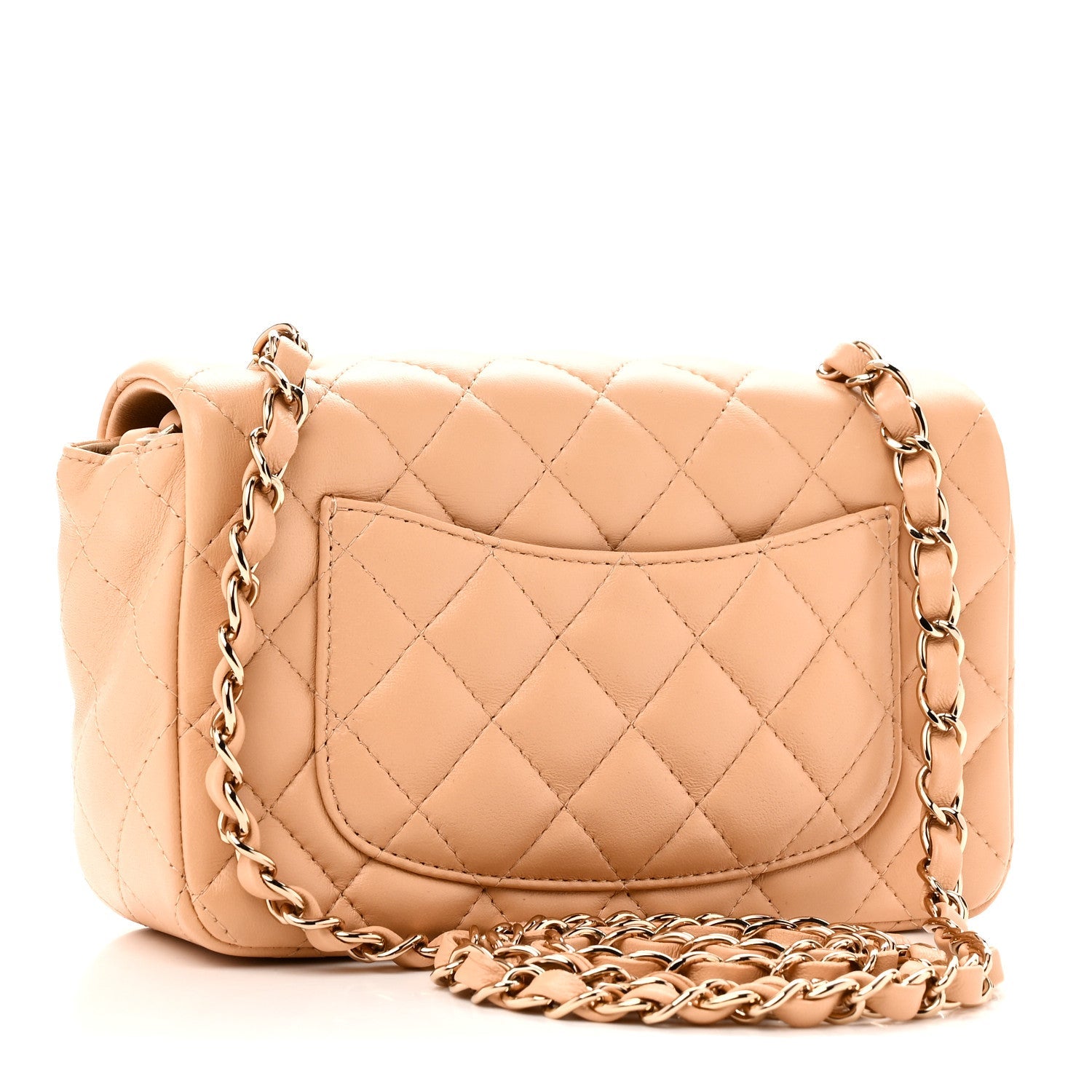 Lambskin Quilted Mini Rectangular Flap Beige